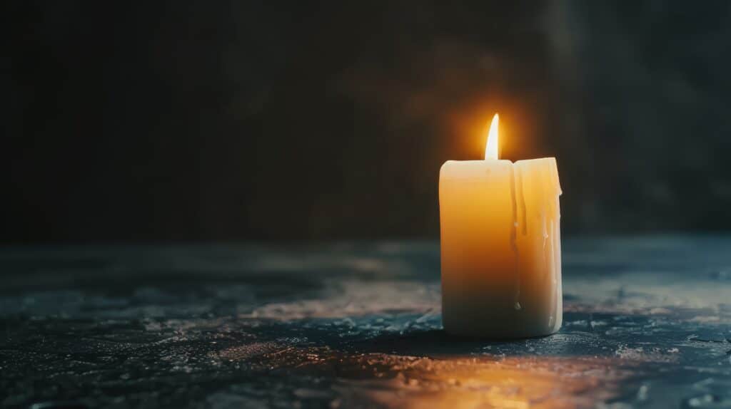 white candle flame dark setting evoking concept memorial services mourning